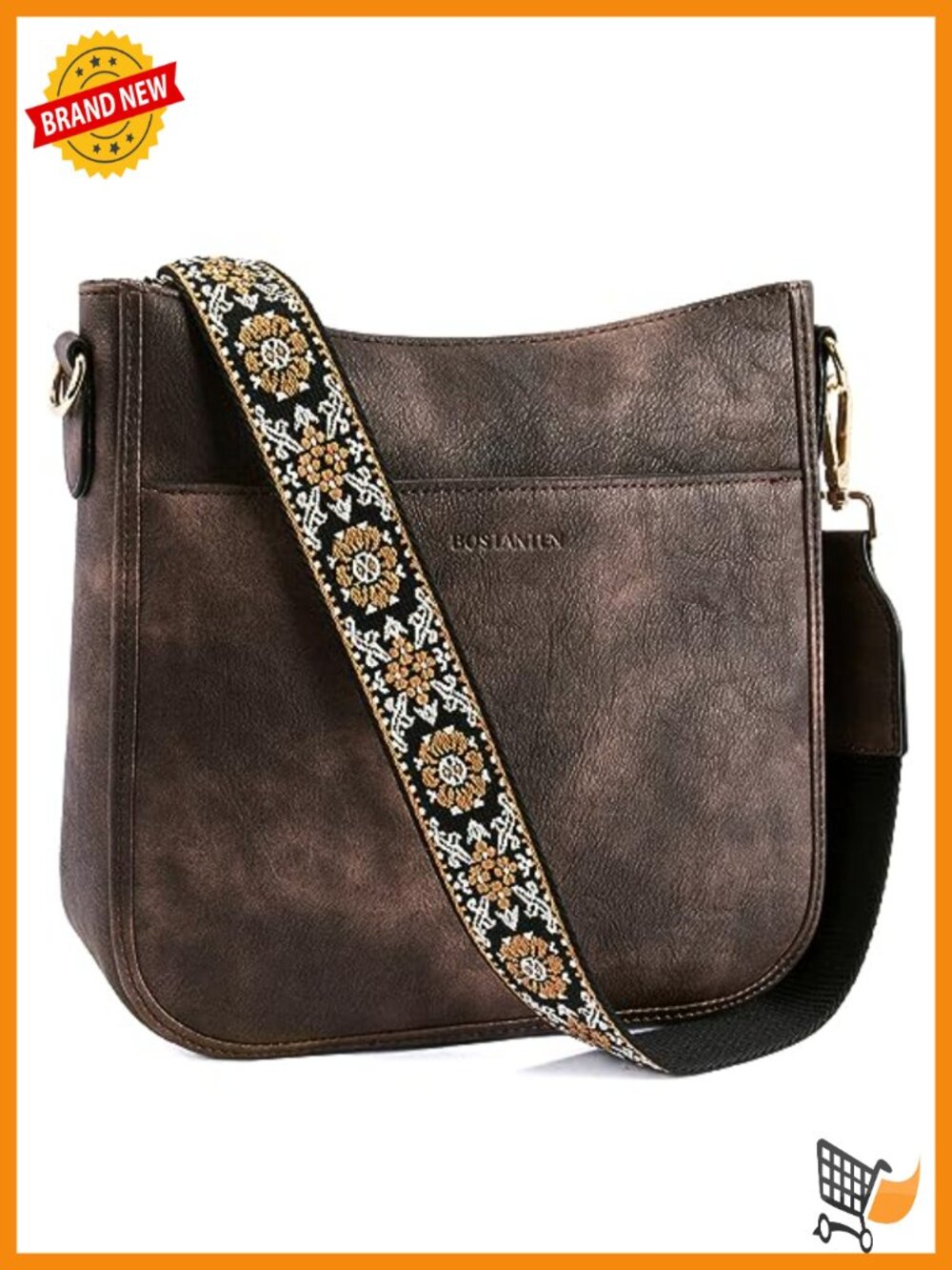 Vegan Leather Crossbody Hobo Bag with Wide Guitar Strap